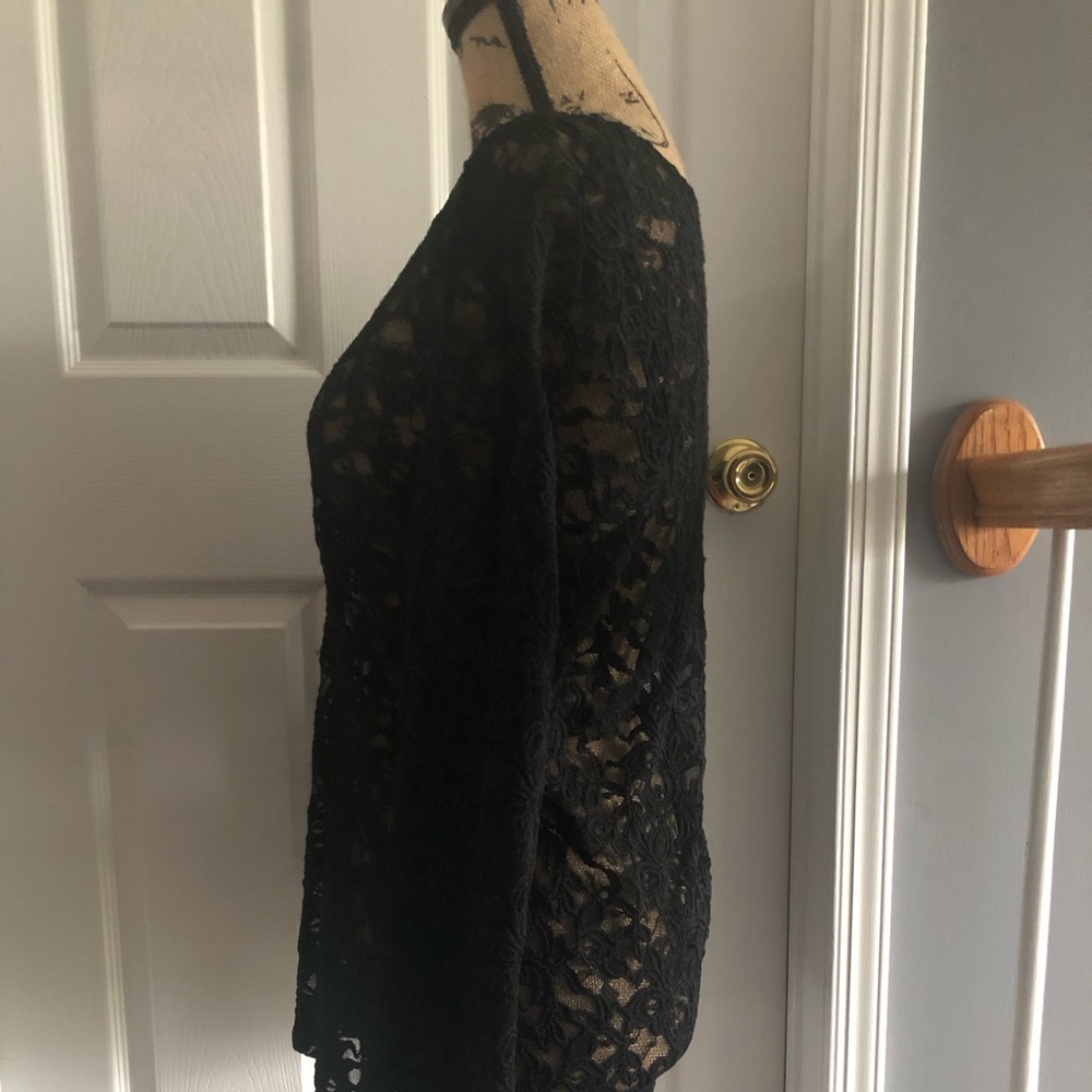 SOLD-,Beautiful Black Lace Bell Sleeve Blouse - Picture 3 of 7